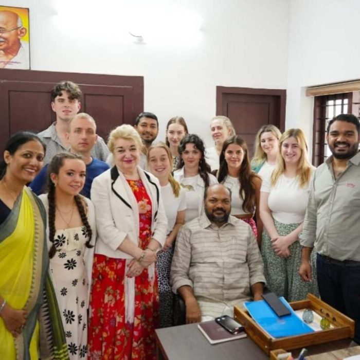 Students from the UK visit P. Rajeev to understand Kerala-model development